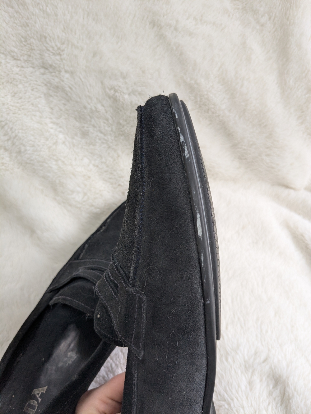 Prada Men’s Black Suede Penny Loafers - Picture 7 of 14